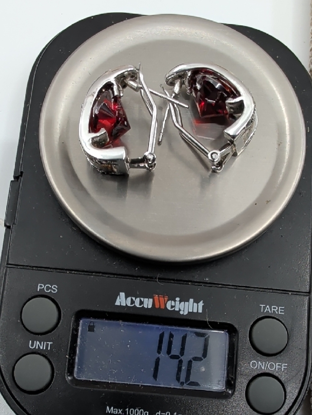 Vintage 925 Sterling Silver Garnet Half Hoop Lever Back Earrings - Picture 16 of 17